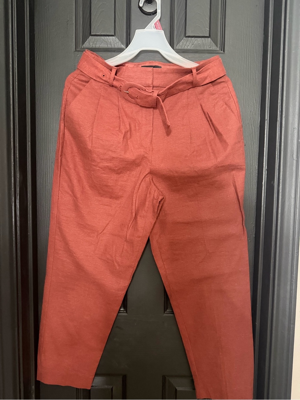 Express Women's Rust Orange Tapered Pants with Self-Fabric Belt